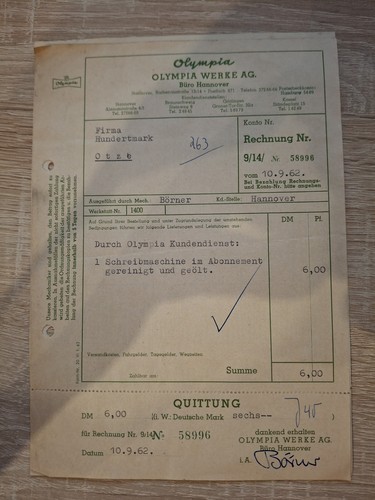 Alte rechnung olympia werke - alte,